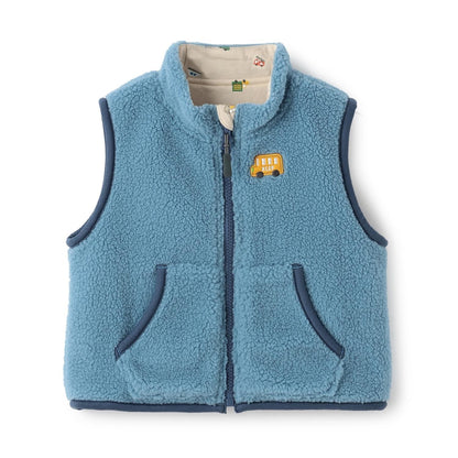 交通工具圖案雙面穿羊羔絨馬甲