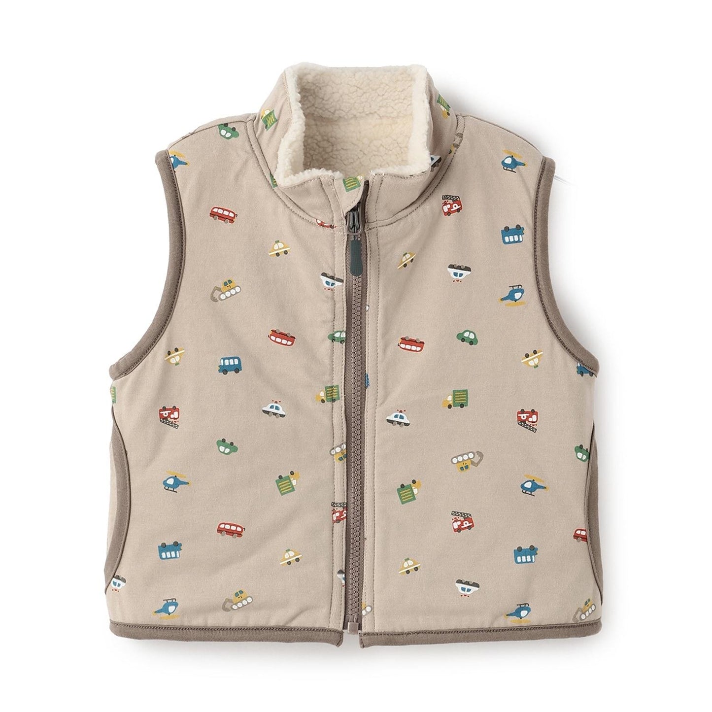 交通工具圖案雙面穿羊羔絨馬甲