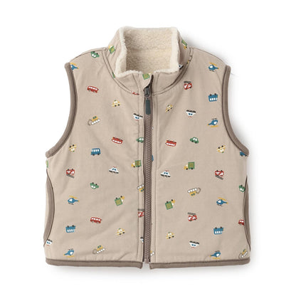 交通工具圖案雙面穿羊羔絨馬甲