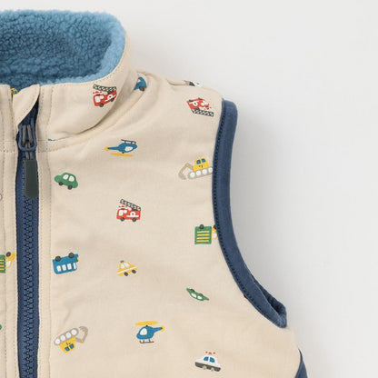 交通工具圖案雙面穿羊羔絨馬甲