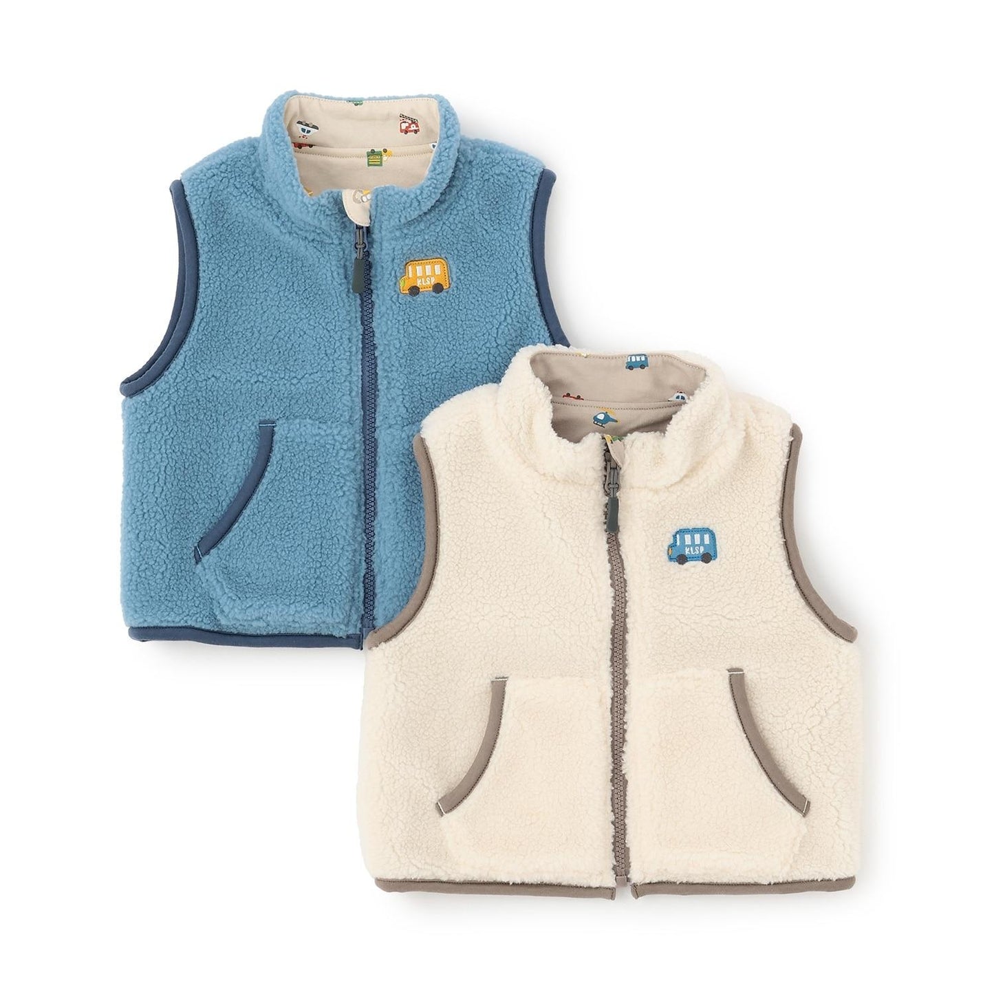 交通工具圖案雙面穿羊羔絨馬甲