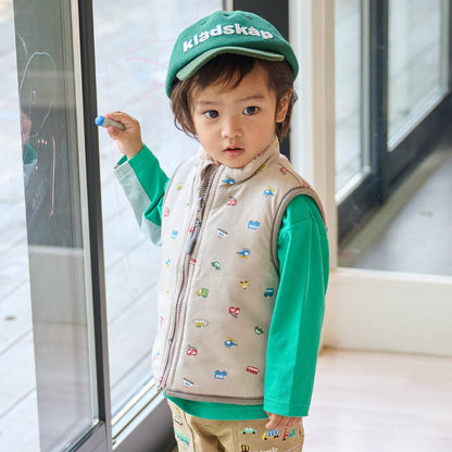 交通工具圖案雙面穿羊羔絨馬甲