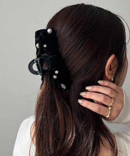 GOLDY 天鵝絨蝴蝶結水鑽髮箍