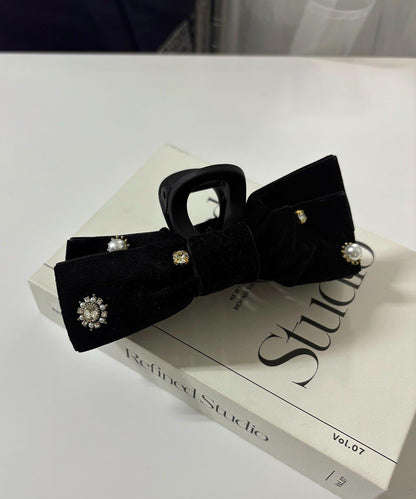 GOLDY 天鵝絨蝴蝶結水鑽髮箍