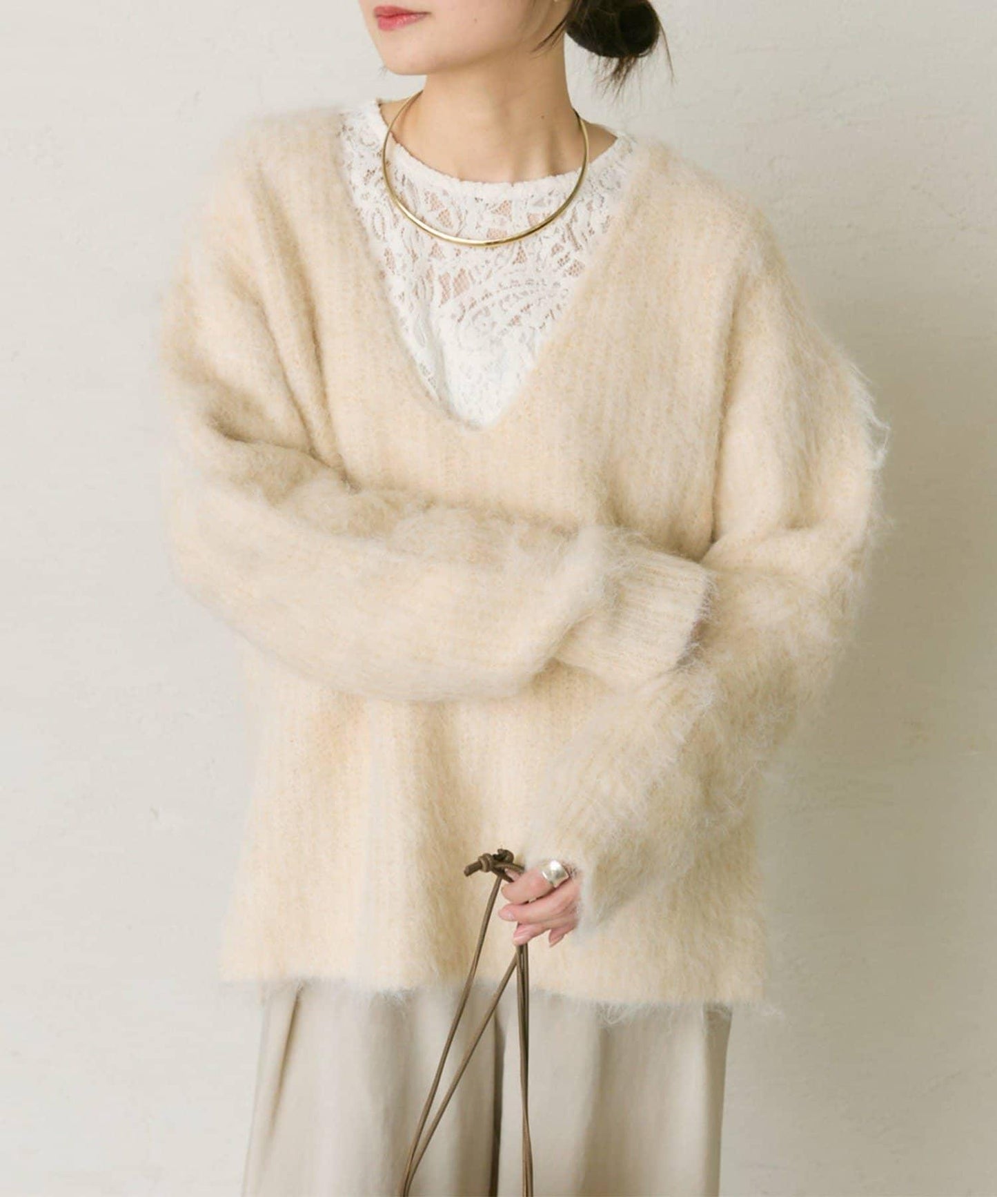 磨毛V領針織套頭衫