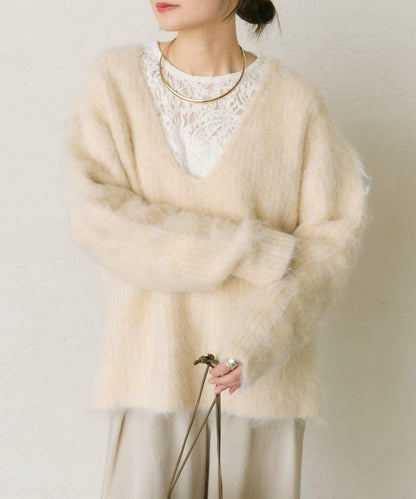 磨毛V領針織套頭衫