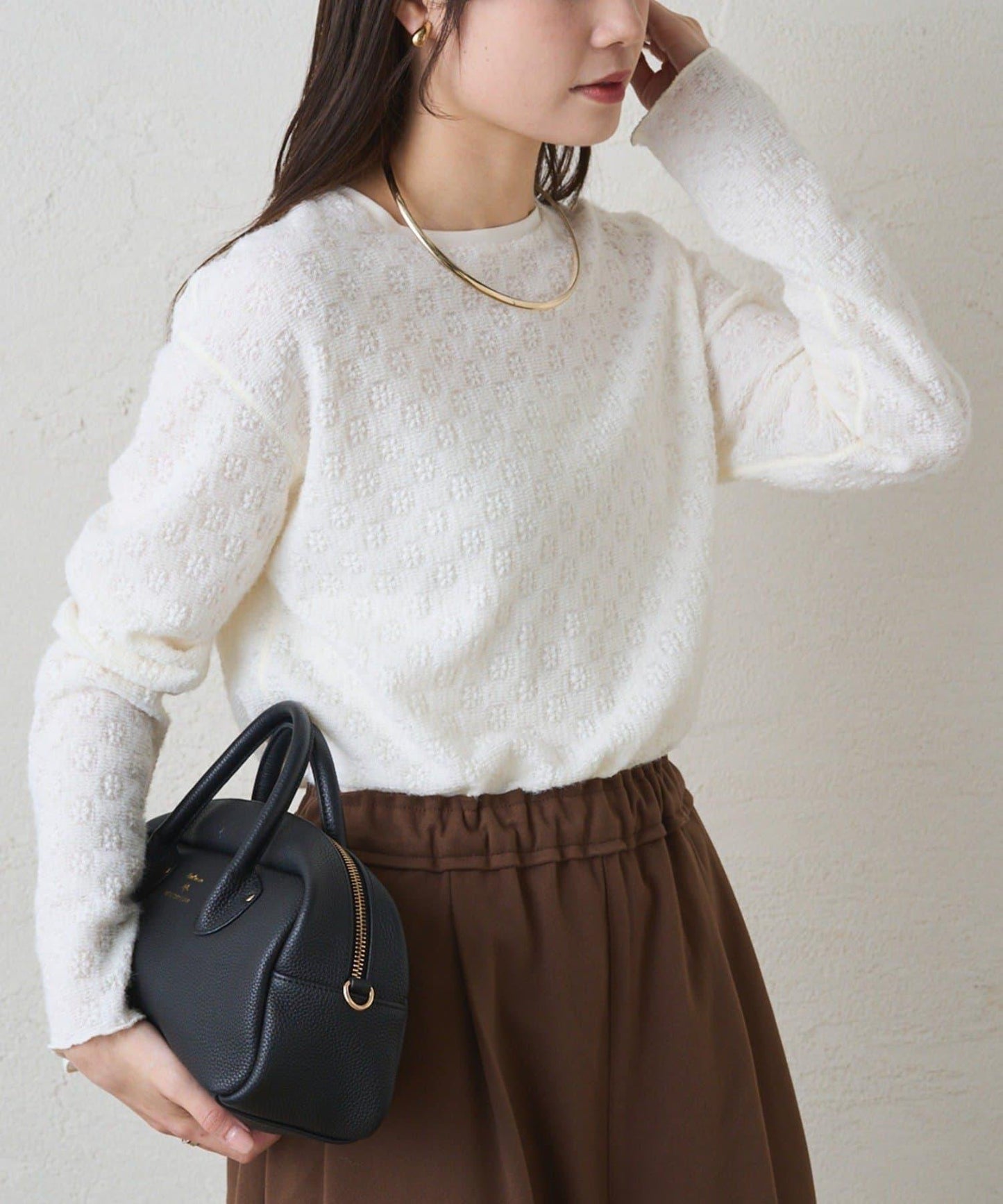 毛絨花卉圖案彈力提花套頭衫