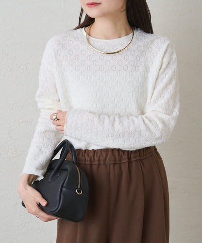 毛絨花卉圖案彈力提花套頭衫