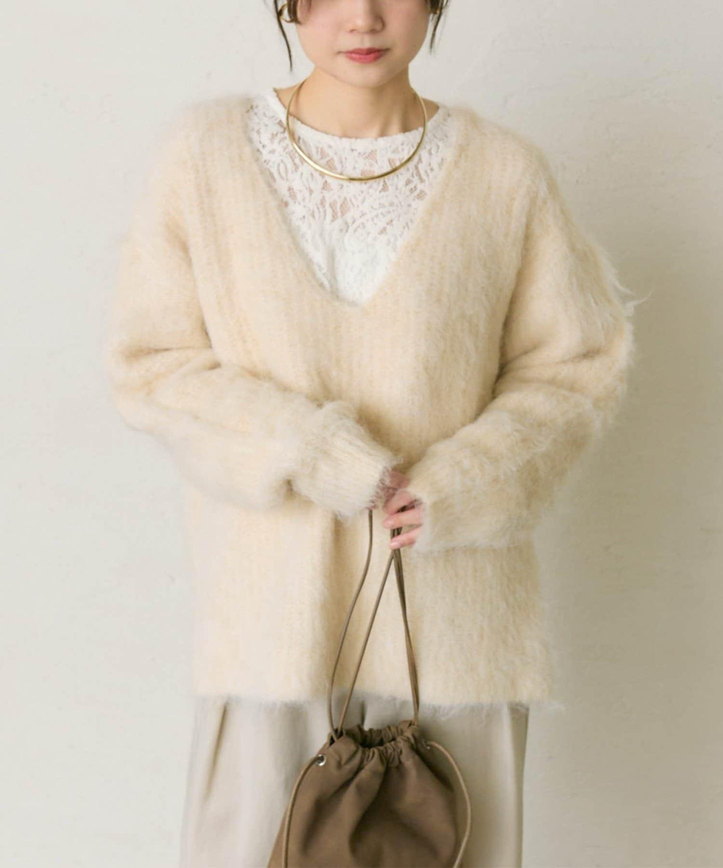 磨毛V領針織套頭衫