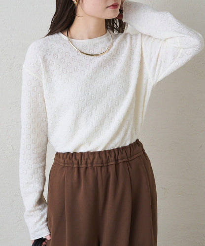 毛絨花卉圖案彈力提花套頭衫