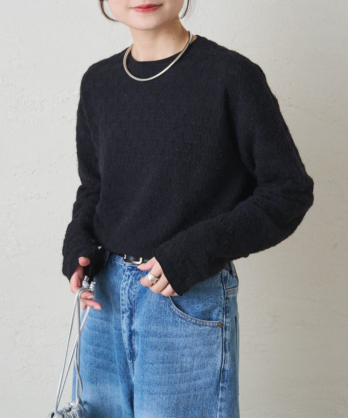 毛絨花卉圖案彈力提花套頭衫