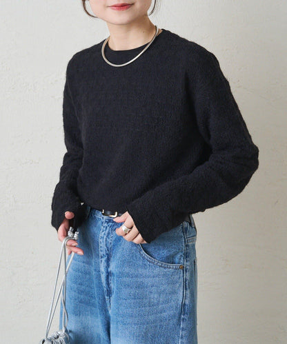 毛絨花卉圖案彈力提花套頭衫