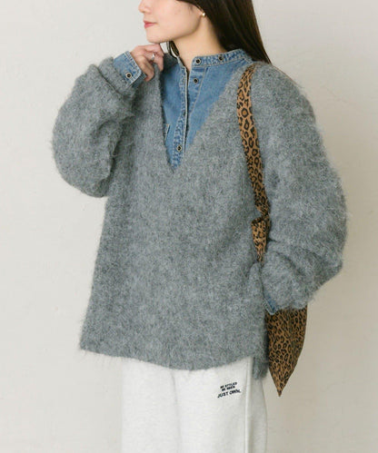 磨毛V領針織套頭衫