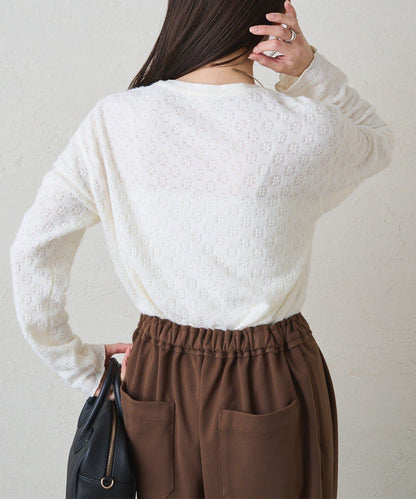 毛絨花卉圖案彈力提花套頭衫