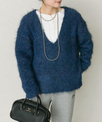 磨毛V領針織套頭衫