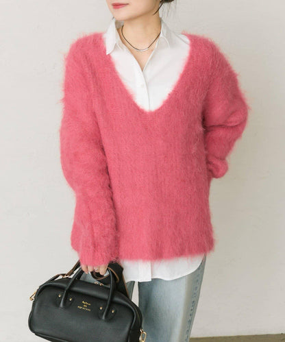 磨毛V領針織套頭衫