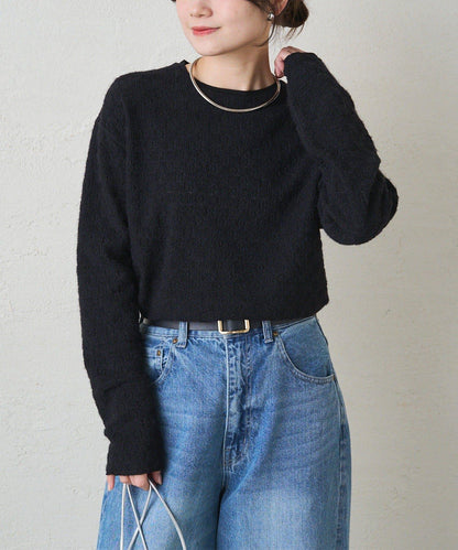 毛絨花卉圖案彈力提花套頭衫