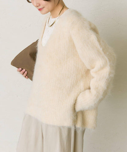 磨毛V領針織套頭衫