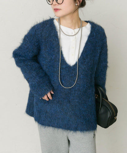 磨毛V領針織套頭衫