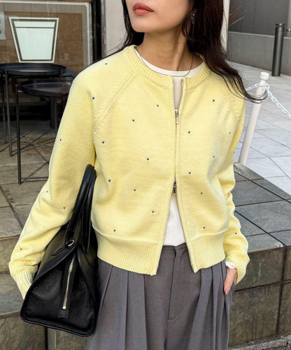 手工刺繡愛心拉鍊開衫