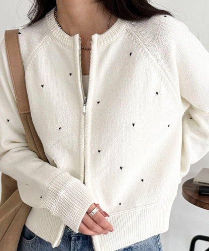 手工刺繡愛心拉鍊開衫