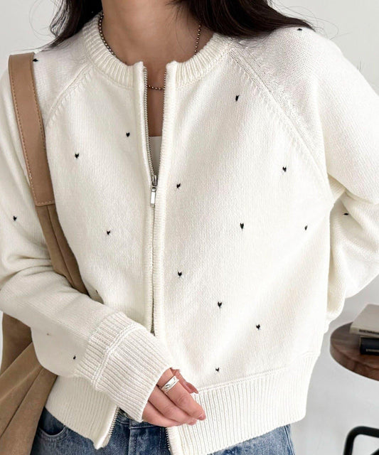 手工刺繡愛心拉鍊開衫