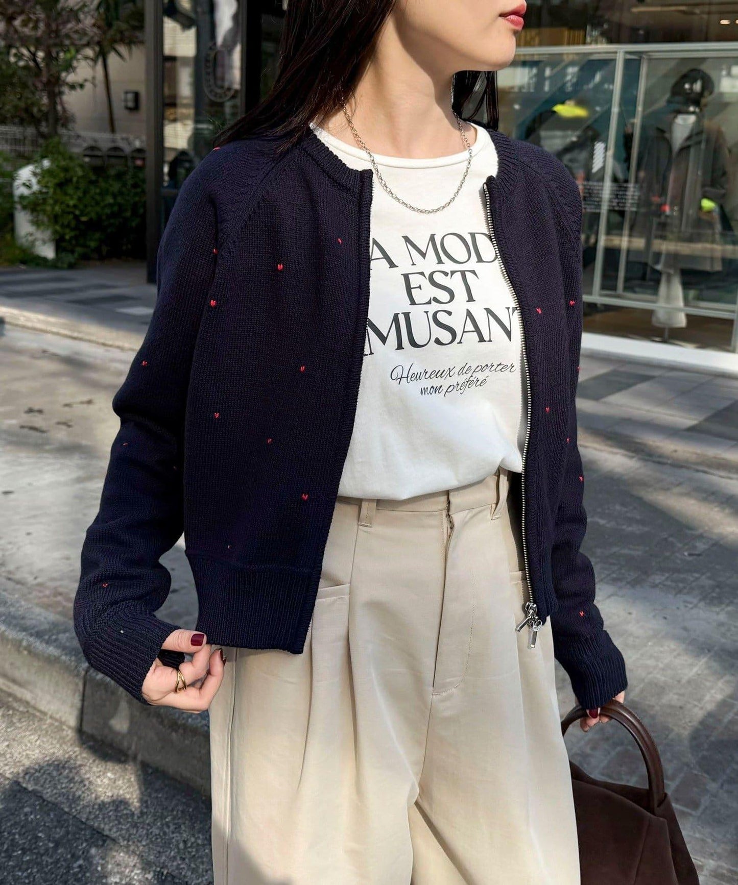 手工刺繡愛心拉鍊開衫