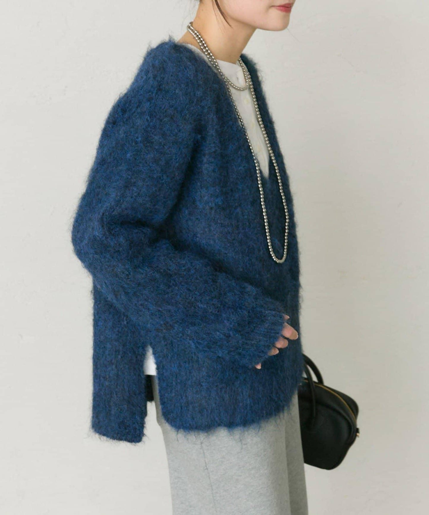 磨毛V領針織套頭衫