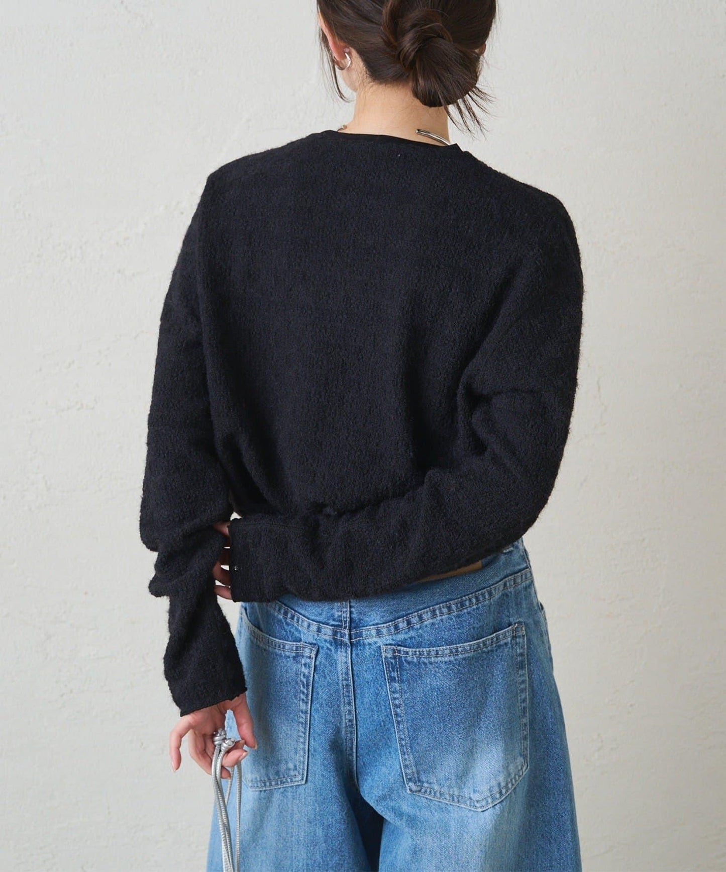 毛絨花卉圖案彈力提花套頭衫