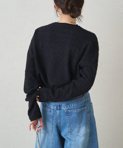 毛絨花卉圖案彈力提花套頭衫