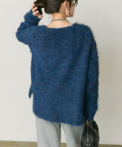 磨毛V領針織套頭衫