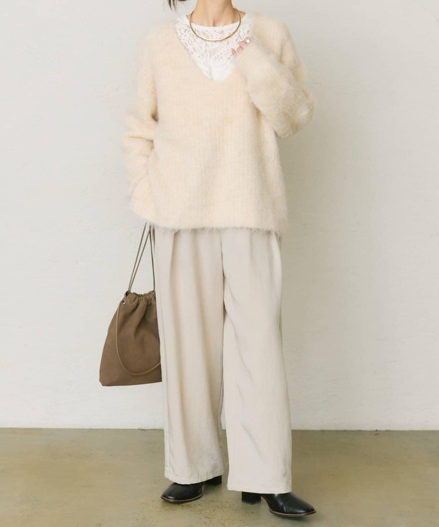 磨毛V領針織套頭衫