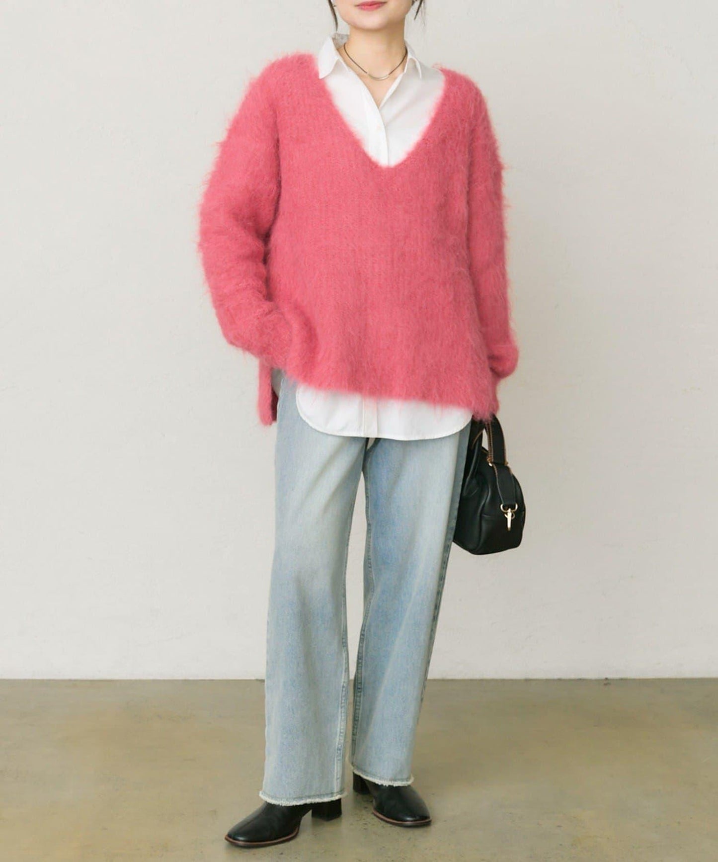 磨毛V領針織套頭衫