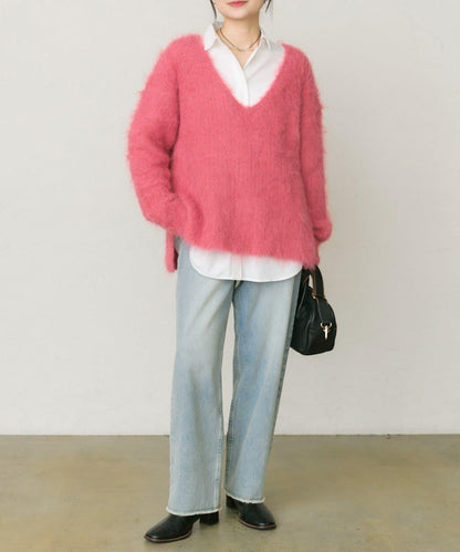 磨毛V領針織套頭衫