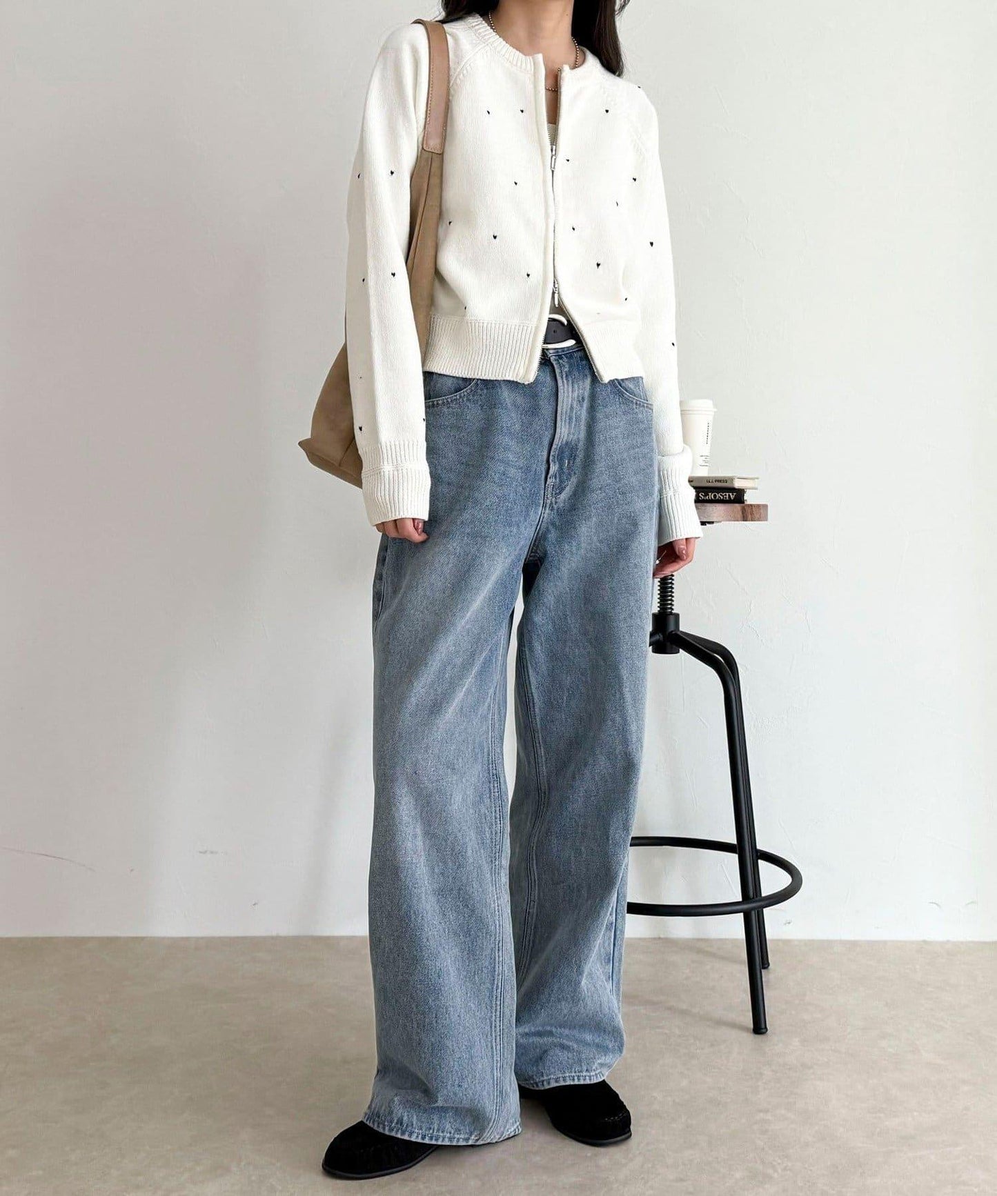 手工刺繡愛心拉鍊開衫