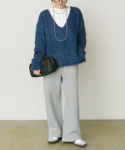 磨毛V領針織套頭衫