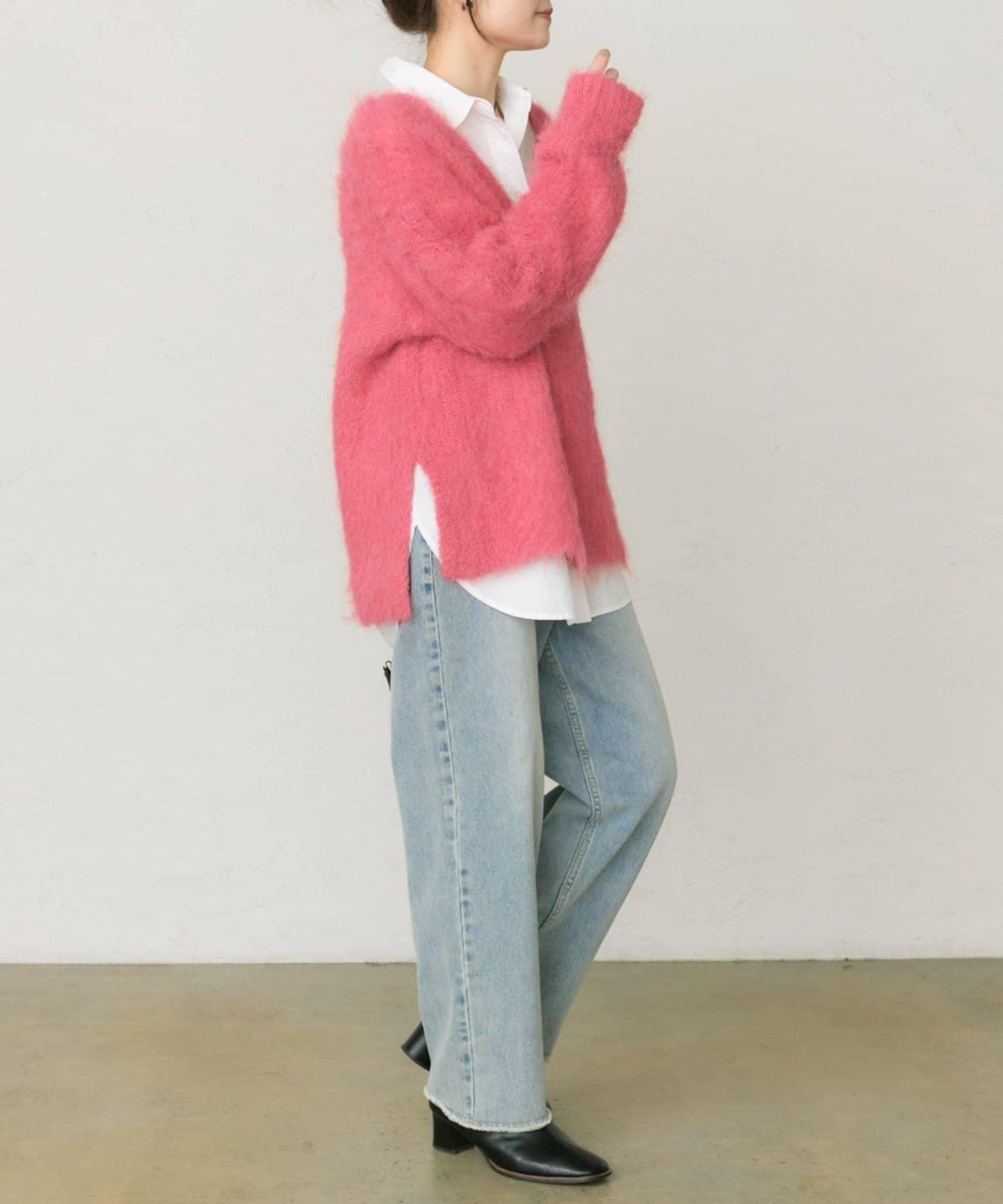 磨毛V領針織套頭衫