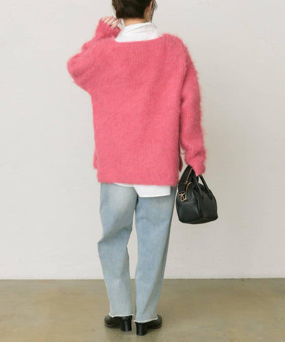 磨毛V領針織套頭衫