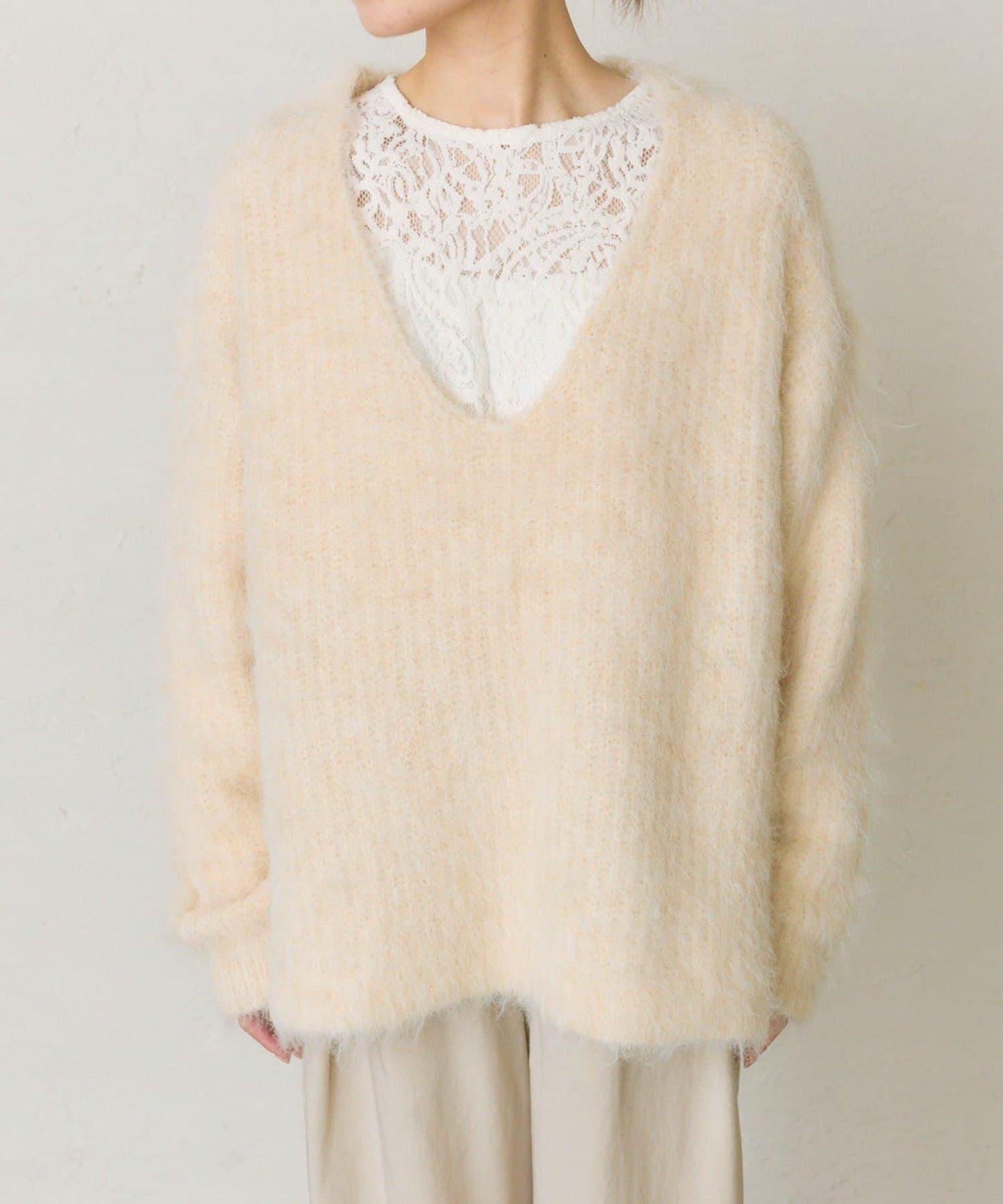 磨毛V領針織套頭衫