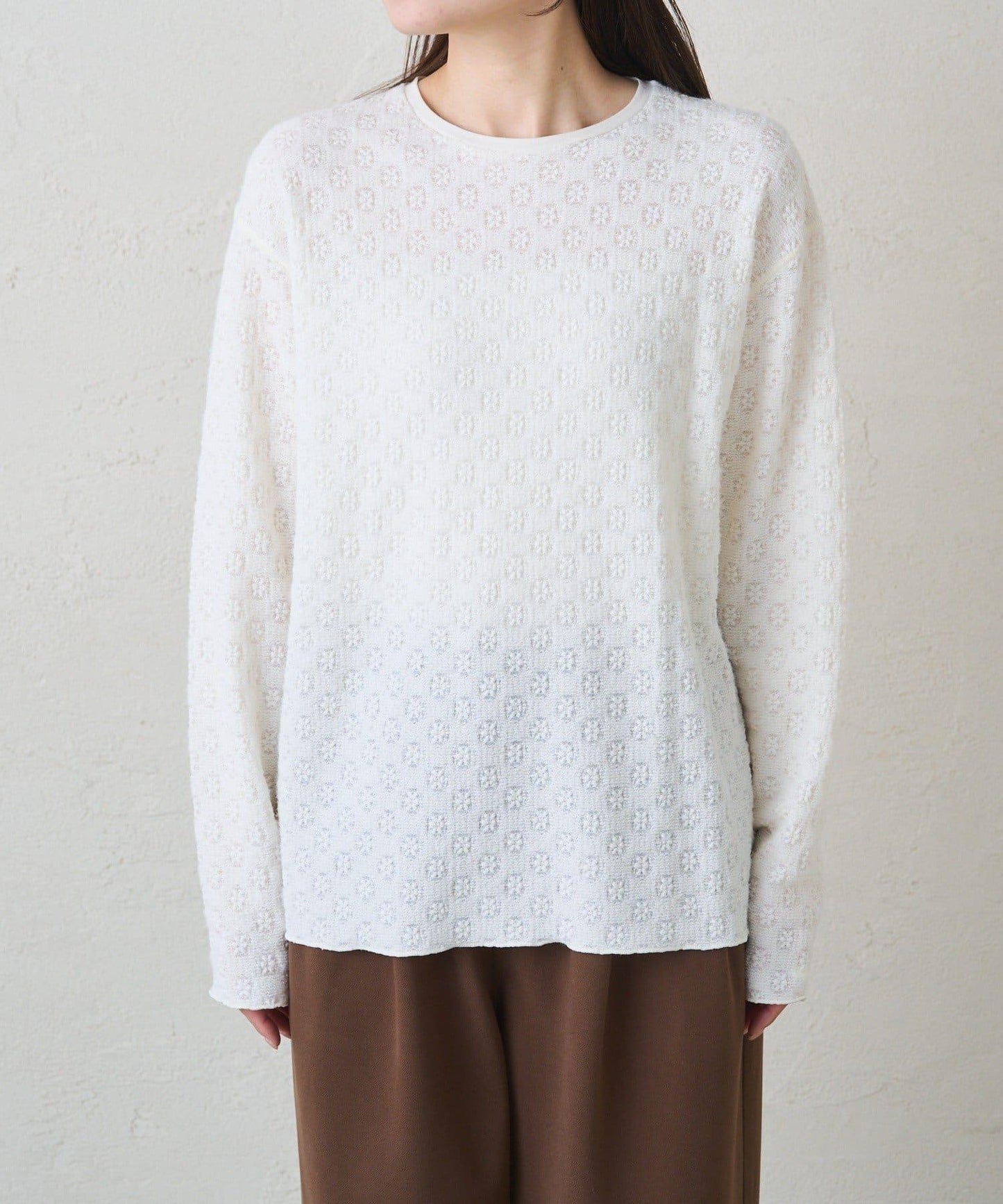 毛絨花卉圖案彈力提花套頭衫