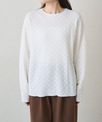 毛絨花卉圖案彈力提花套頭衫