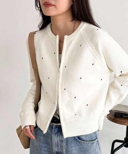 手工刺繡愛心拉鍊開衫