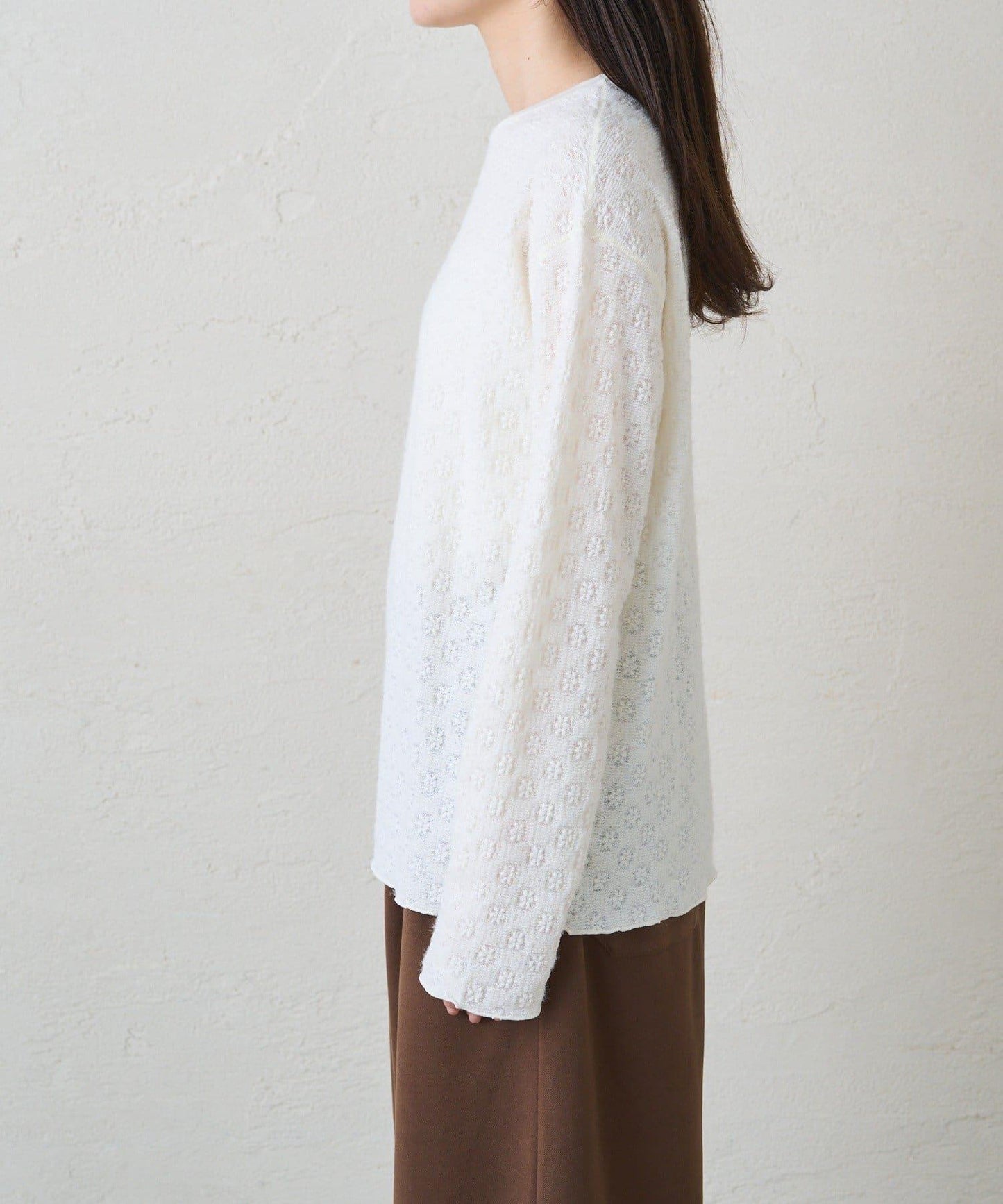 毛絨花卉圖案彈力提花套頭衫