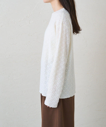 毛絨花卉圖案彈力提花套頭衫