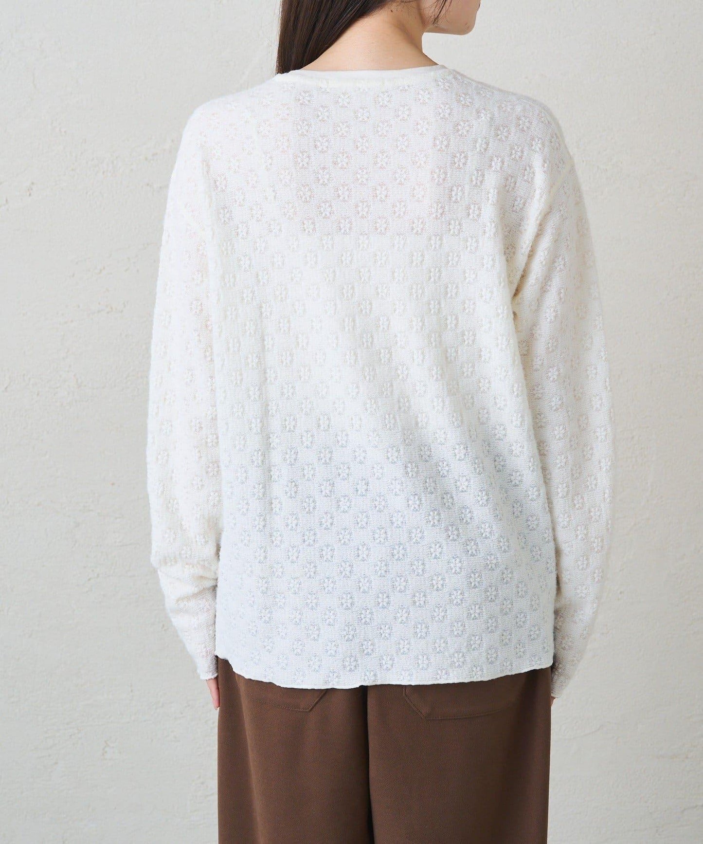 毛絨花卉圖案彈力提花套頭衫