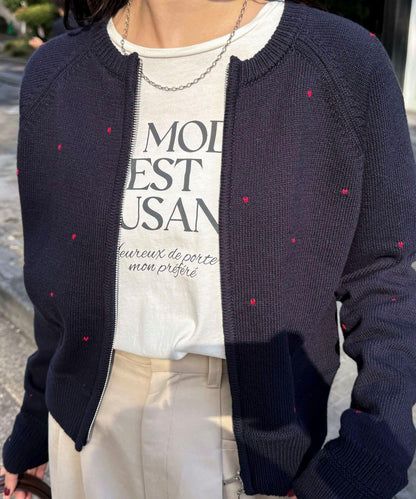 手工刺繡愛心拉鍊開衫