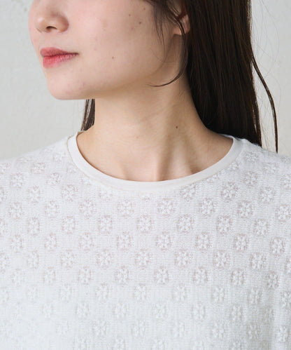 毛絨花卉圖案彈力提花套頭衫