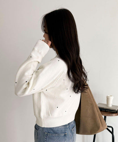 手工刺繡愛心拉鍊開衫