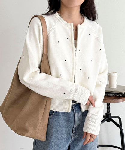 手工刺繡愛心拉鍊開衫