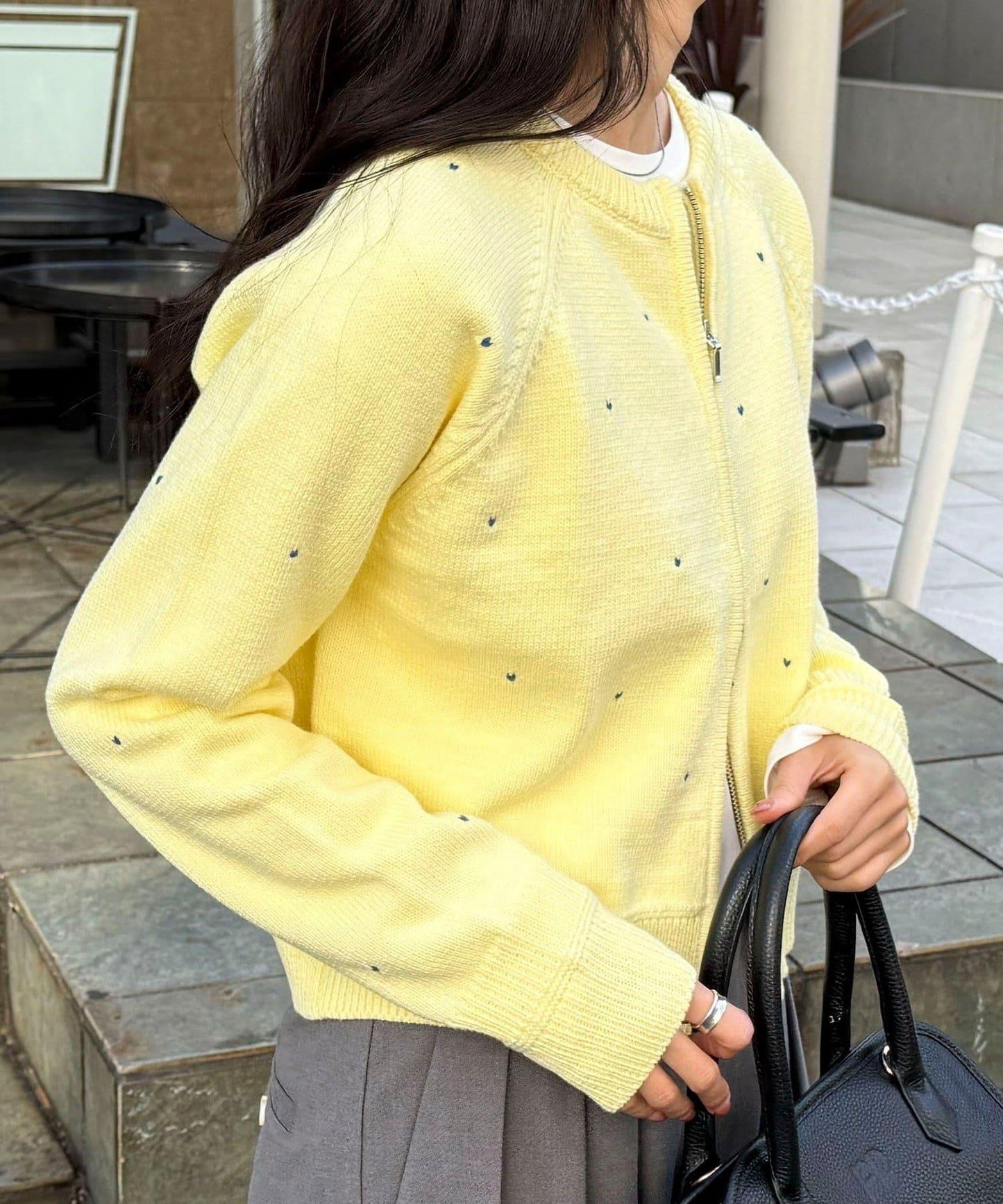 手工刺繡愛心拉鍊開衫